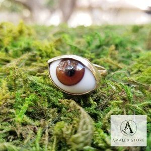 Brown Realistic Evil Eye Brass Ring